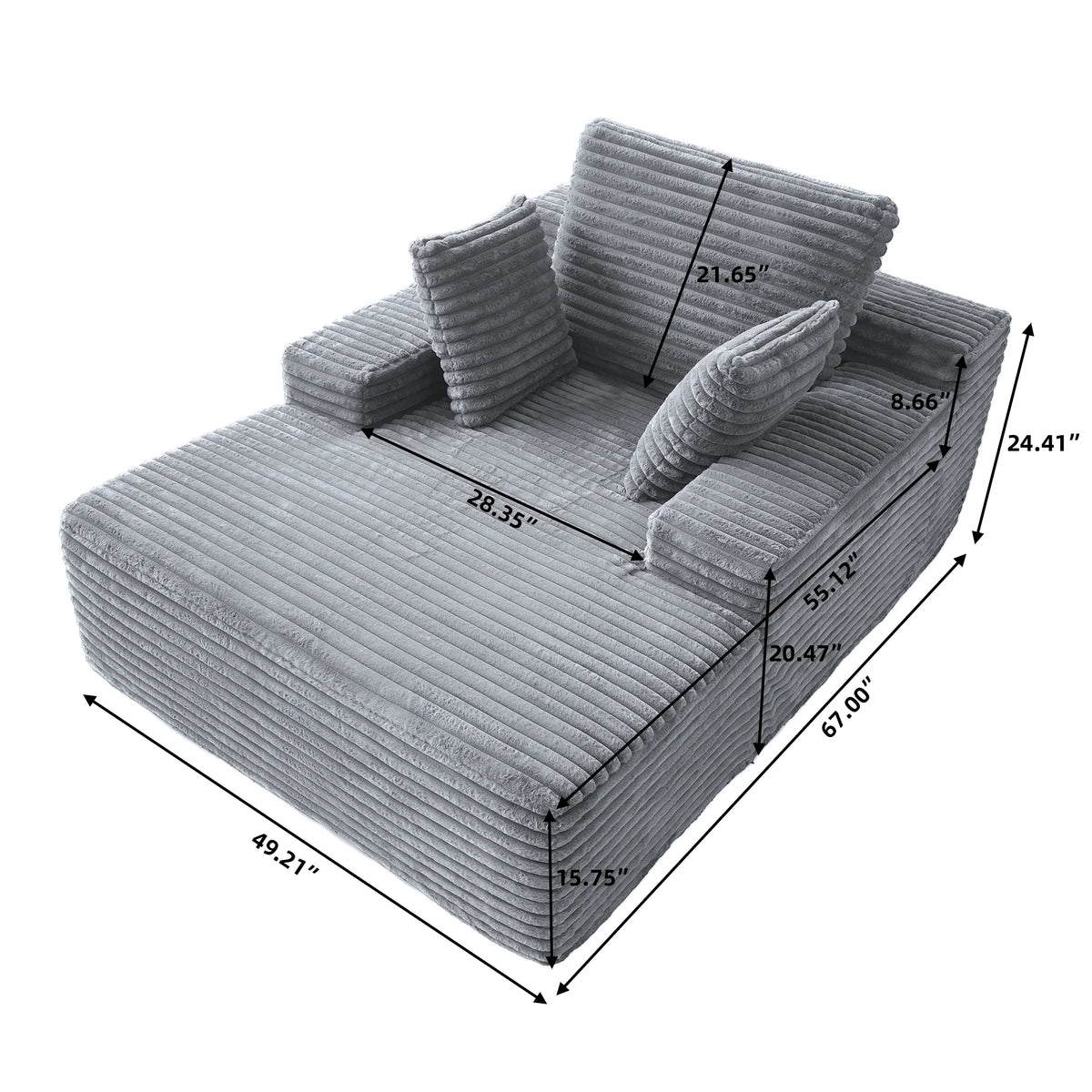 Sodrens Oversized Chaise Lounge Chair Indoor,Upholstered Sofa Bed with Throw Pillows and Armrests,Sleeper Chair for Living Room,Bedroom,Brown,Corduroy