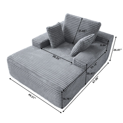 Sodrens Oversized Chaise Lounge Chair Indoor,Upholstered Sofa Bed with Throw Pillows and Armrests,Sleeper Chair for Living Room,Bedroom,Brown,Corduroy