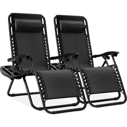 Best Choice Products Set of 2 Zero Gravity Lounge Chair Recliners for Patio, Pool w/ Cup Holder Tray - Gray