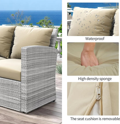 HighSound 4 Piece Patio Furniture Set, Outdoor Wicker Patio Sectional Sofa, All Weather PE Rattan Outdoor Sectional with Cushions & Coffee Table, Dark Gray