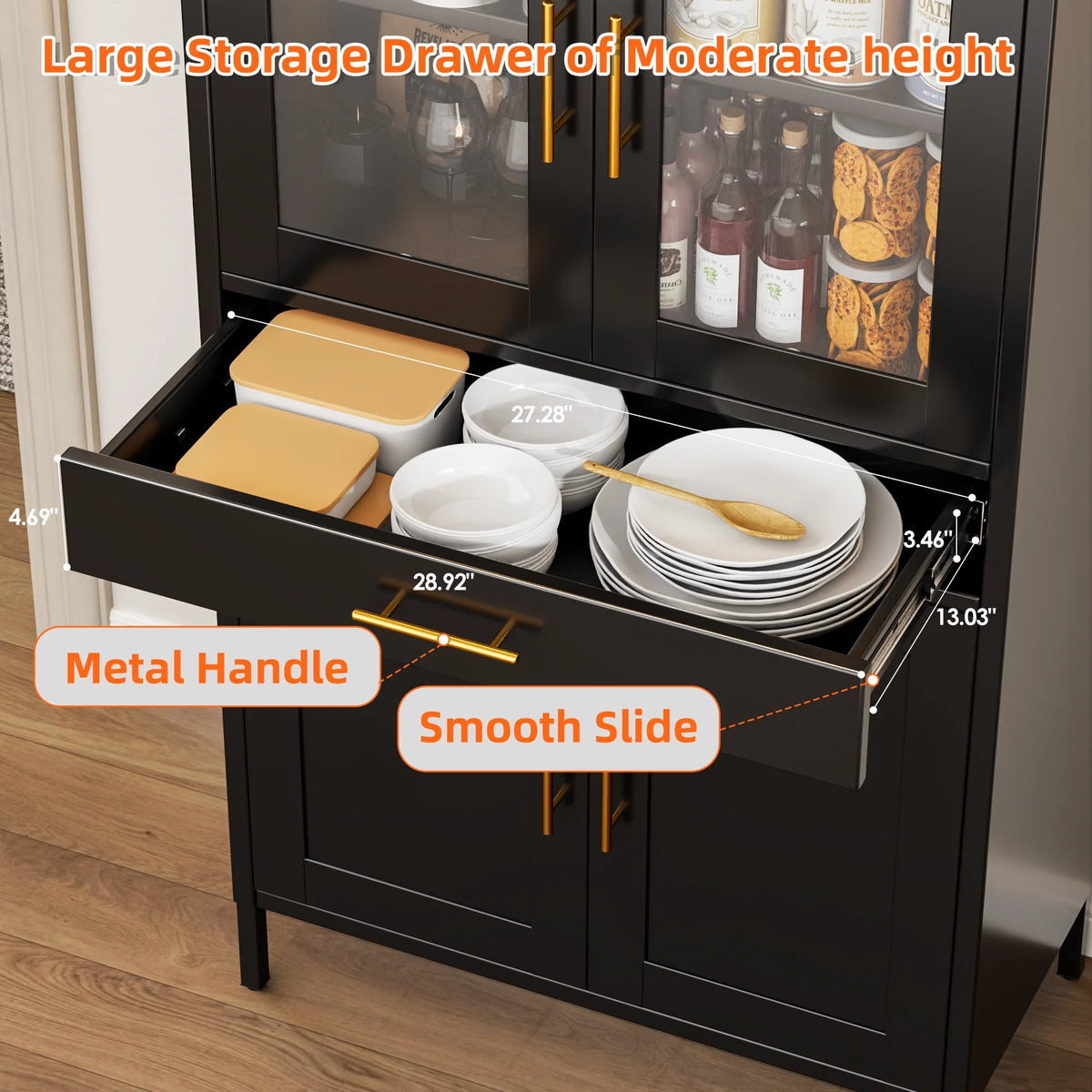 SUPEER Metal Arched Storage Display Cabinet with Glass Doors and Adjustable Shelves, Lockable Cabinet, Assembly Required, Black