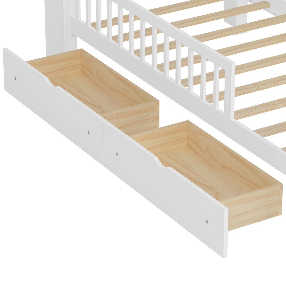 Euroco Wood Twin Size Platform Bed with Storage Headboard and Drawers, Low Profile Bed with Guardrails for Kids and Toddlers, White