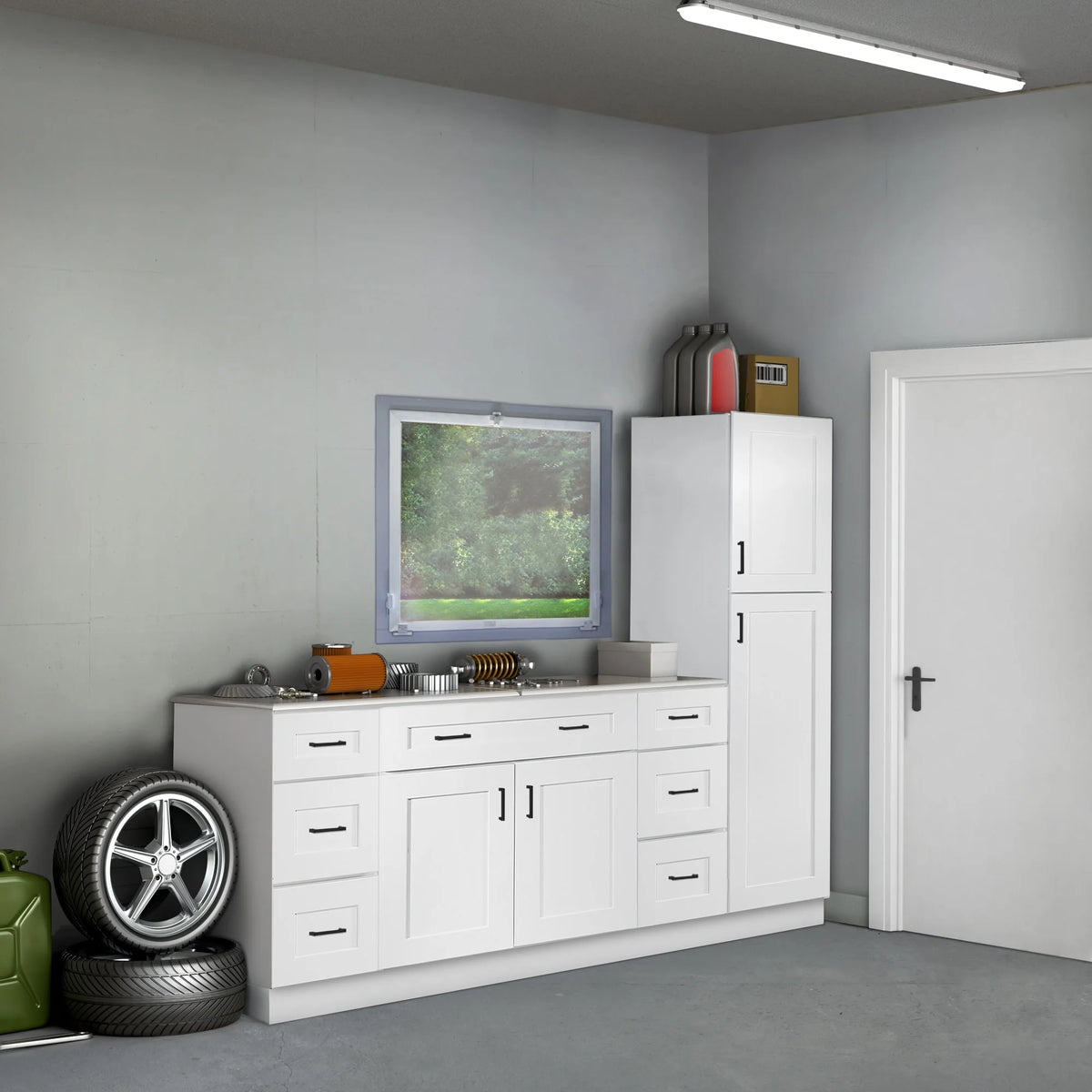Design House Brookings Assembled Shaker Style Base Kitchen Cabinet (36" x 34.5" x 24"), Sherwin Williams? White
