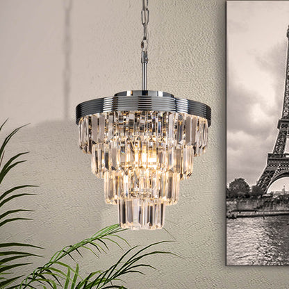 AloaDecor 3-Light 13" Cone Shape 4-Tier Crystal Chandelier Matt Black Painted 13 to 24 Inches Painted