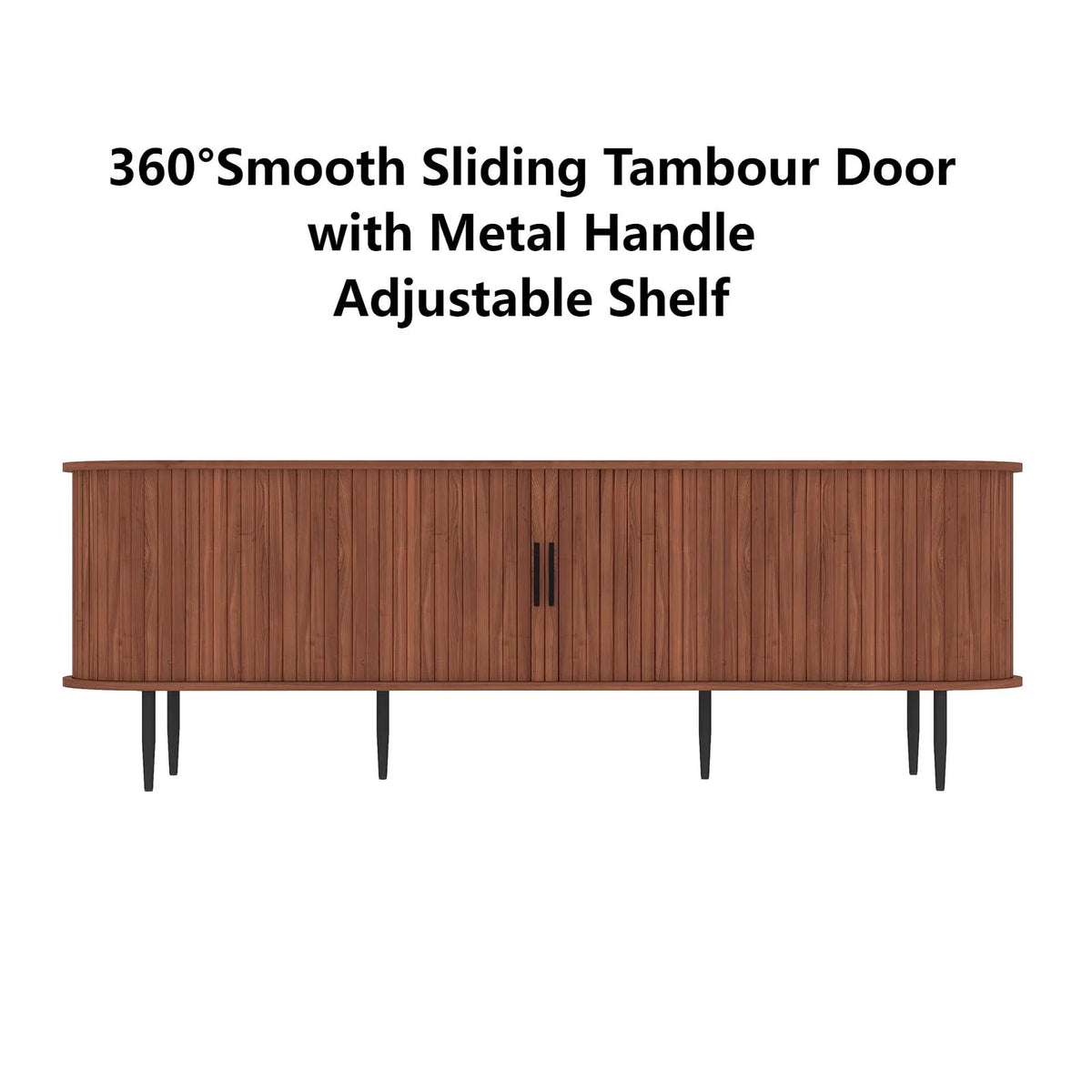 HLR 70" Mid Century TV Stand With Tambour Door For TVs Up To 80", Entertainment Center With Storage, Brown