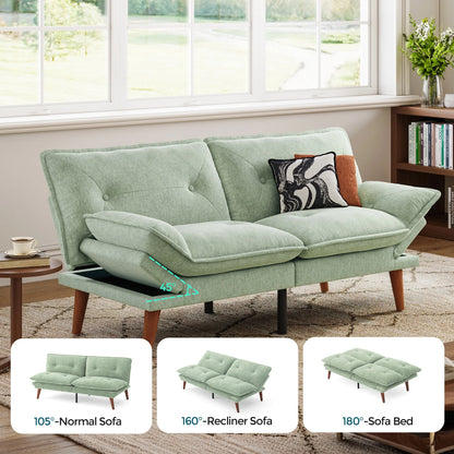 Linsy Home 70" W Chenille Convertible Futon Sofa Bed with Adjustable Armrests, Green