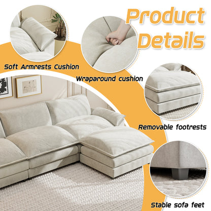 Homall Sectional Sofa 3-seat L-shaped Sofa with reversible toffee chair Movable Footrest Sofa,White