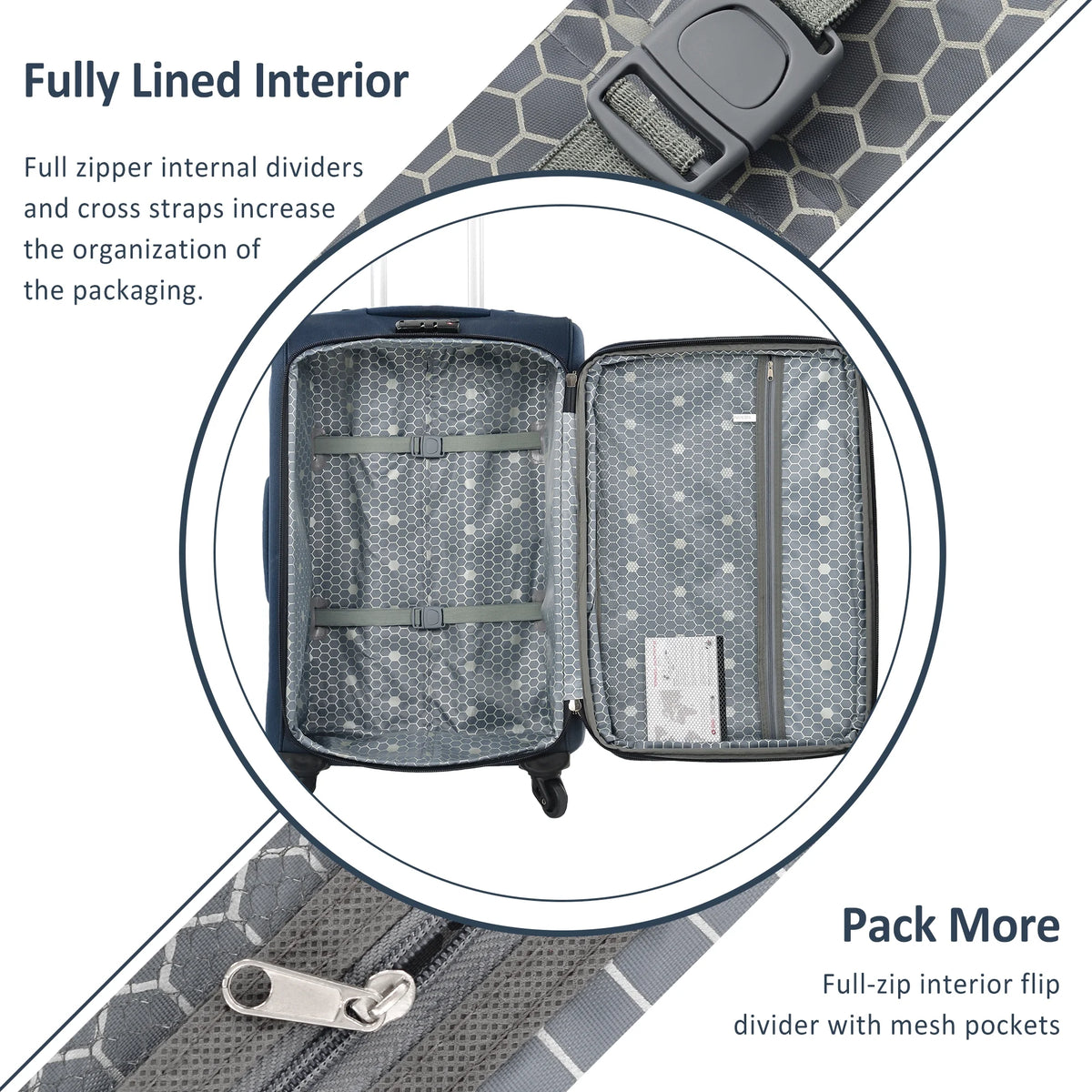 EUROCO 3 Piece Softside Luggage Set,Expandable Suitcase Set with TSA Lock and Spinner Wheels,Lightweight Suitcase for Men Women(20",24",28"),Black