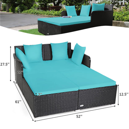 Costway Outdoor Patio Rattan Daybed Pillows Cushioned Sofa Furniture Beige