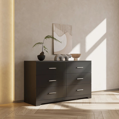 Ktaxon Bedroom Dresser with 6 Drawers, Wooden Double Dresser for Entryway, Wide Storage Cabinet for Living Room, Black
