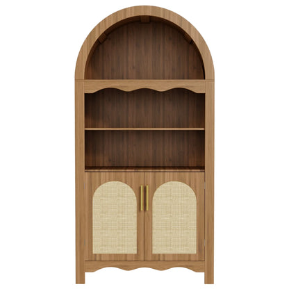 LAZZO 73-Inch Tall Arched Kitchen Pantry Storage Cabinet, 2 Doors, Brown
