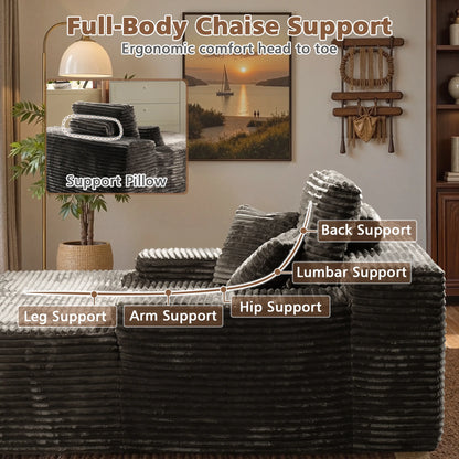 Ovios 67'' Oversized Chaise Lounge Chair Indoor Cloud Plush Corduroy Floor Sofa Bed Deep Seat No Assembly Couch for Living Room, Black