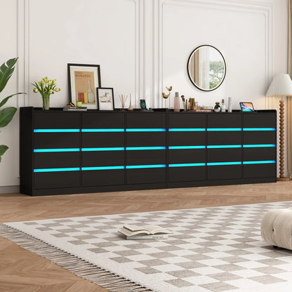 9 Drawer Dresser for Bedroom with Power Outlet, 63" Large Dresser with LED Light, Wooden Dresser For Closet, Chest of Drawers with Raised Edges
