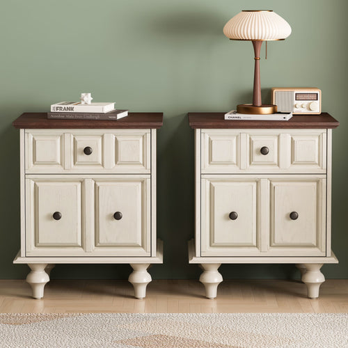 20.47"Vintage Nightstand with 2 Drawers and Roman Column Legs, Solid Wood Bedside End Table, Bedside Cabinet for Bedroom, Living Room(Set of 2)