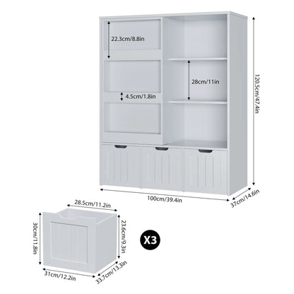 Homfa 6 Cube Toy Storage, Cube Organizer with Sliding Rack, 3 Drawer Kids Bookcase and Bookshelf, White