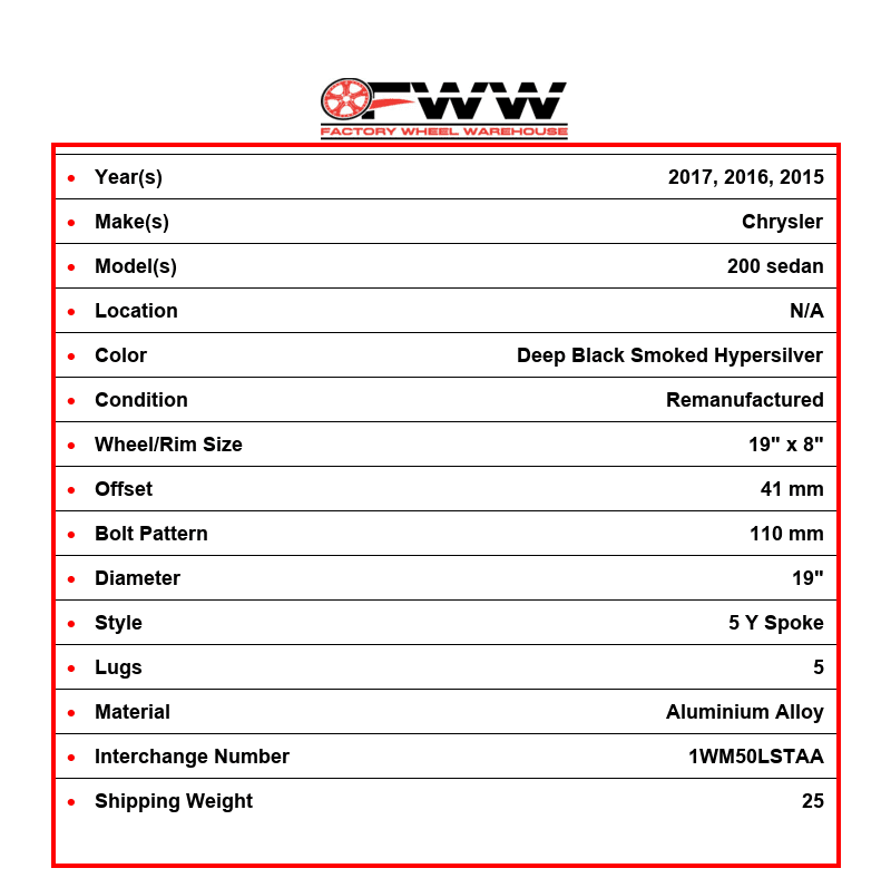 Chrysler 200 Wheel 2015-2018 19" Factory OEM 1WM50LSTAA