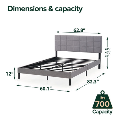 Mainstays Upholstered Platform Bed, No Box Spring Needed, Gray, Queen