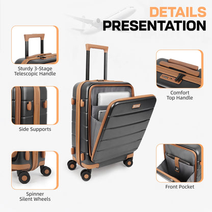 Carry On Luggage 22 x 14 x 9 Airline Approved Lightweight Hardside Spinner Luggage with TSA Lock and Laptop Compartment, Beige, CY2431