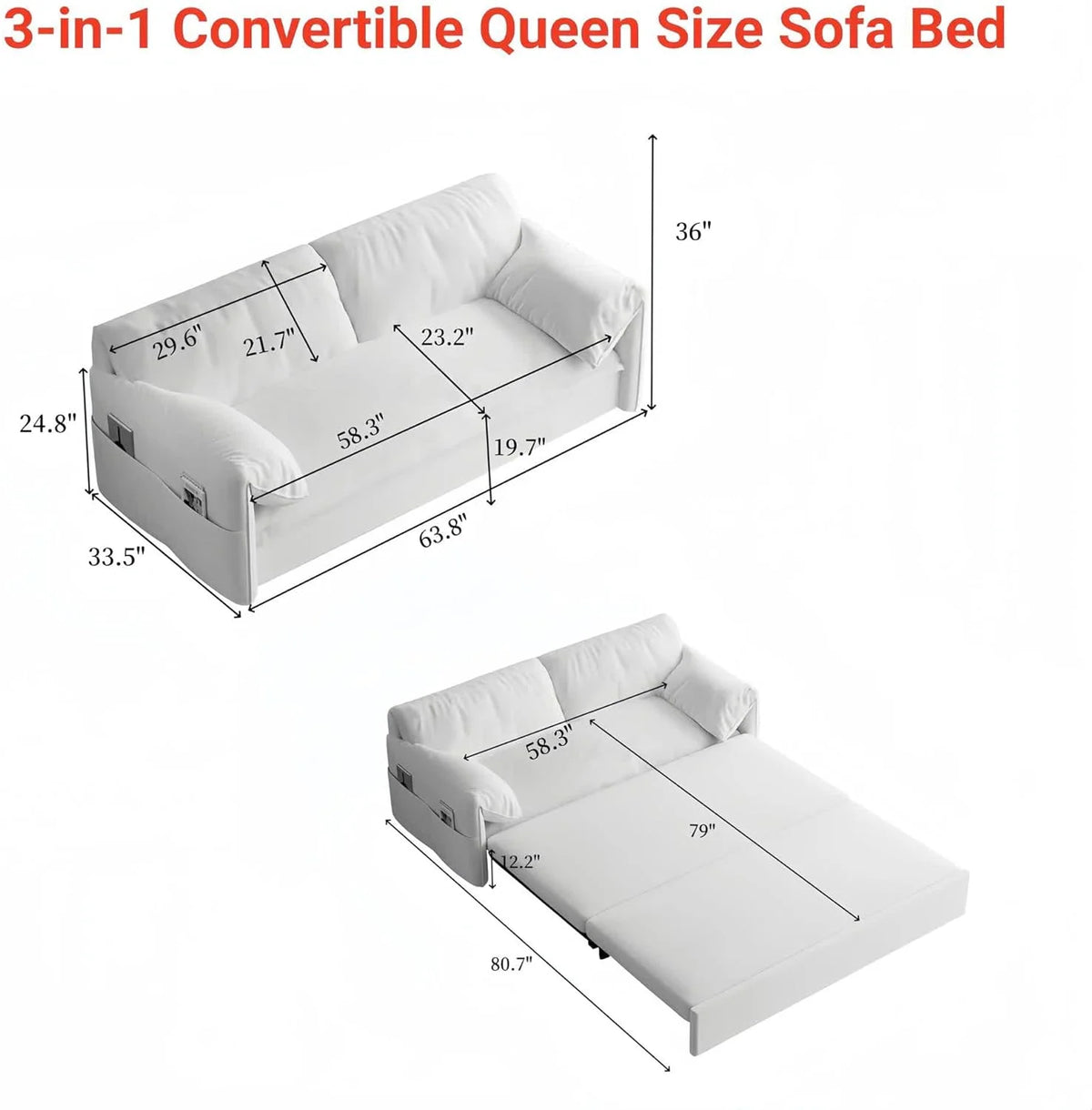 Tabaray 63.8" Futon Sofa Bed Queen Size, Pull Out Bed, 3-in-1 Convertible Sleeper Sofa with Side Pocket, Modern Plush Velvet Futon Couch for Living Room, Small Space, Apartment, Bedroom, Black
