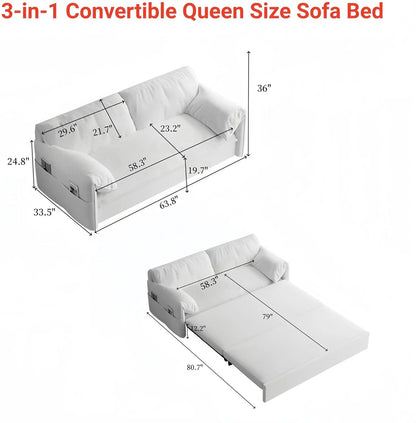 Tabaray 63.8" Futon Sofa Bed Queen Size, Pull Out Bed, 3-in-1 Convertible Sleeper Sofa with Side Pocket, Modern Plush Velvet Futon Couch for Living Room, Small Space, Apartment, Bedroom, Black