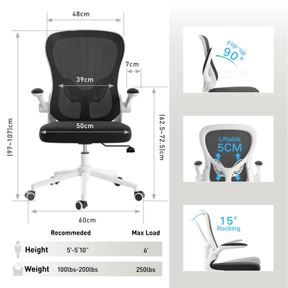 Hbada Office Chair, Ergonomic Desk Chair, Computer Mesh Chair with Lumbar Support and Flip-up Arms, Gray