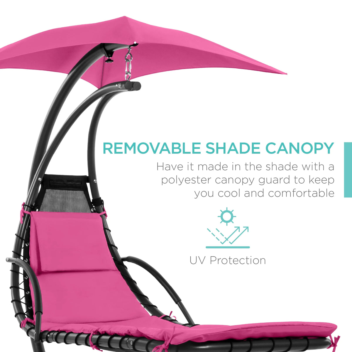 Best Choice Products Hanging Curved Chaise Lounge Chair Swing for Backyard, Patio w/ Pillow, Shade, Stand - Teal
