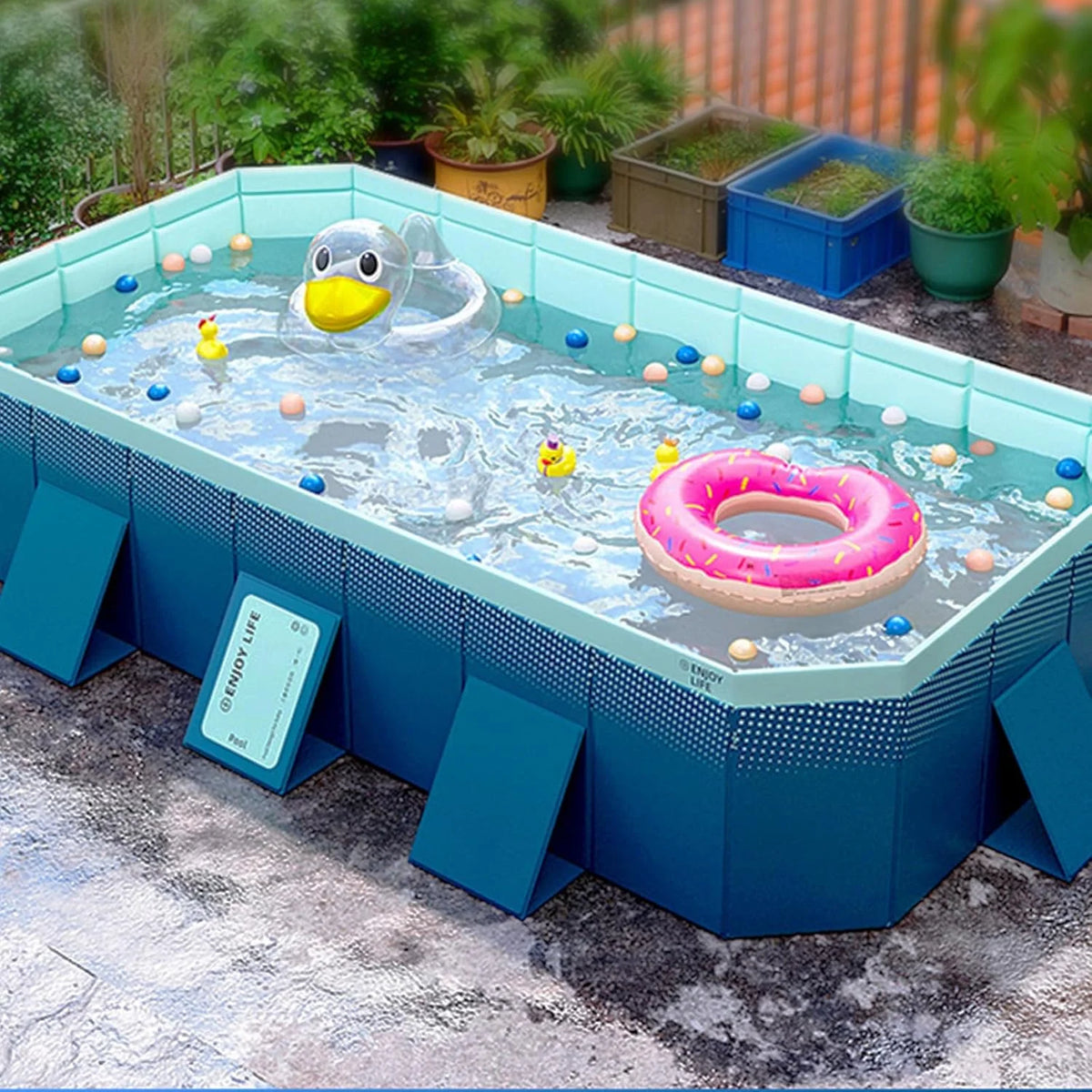 Foldable Large Rectangular Family Swimming Pool, Non-Inflatable, Easy Set-up, Suitable for Adults, Kids and Pet Dogs��Ideal for Outdoor, Backyard