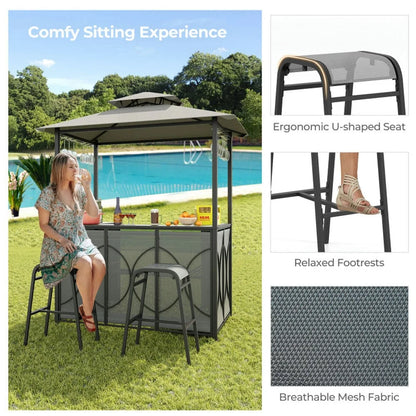Aimee Lii 3-Piece Patio Bar Set Grill Patio Canopy & 2 Bar Stools with Tempered Glass Bar Table, Modern Patio Furniture for Outdoor Backyard Pool Deck-Brown