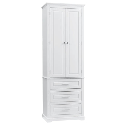 Bellemave White Tall Storage Cabinet with Adjustable Shelf Bathroom Cabinet with 1 Drawer and Storage Rack Large Freestanding Wood Cabinet Storage Organizer Floor Cabinet, White
