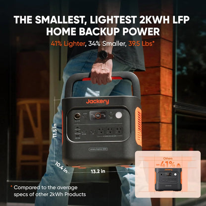 Jackery Explorer 2000 v2 Power Station and 100W Solar Panels, 2033Wh LiFePO4 Home Backup Battery, 2190W Solar Generator, USB-C PD 100W Fast Charging for Emergencies, Power Outages, Camping