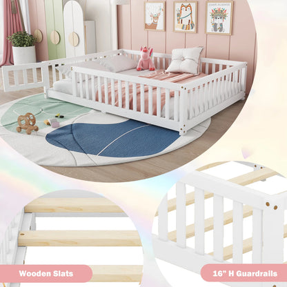 Bellemave Full Size Floor Bed with Door and Fence Floor Bed with Bed Slats Sturdy Wood Floor Bed Montessori Bed Frame (Full, Pink)