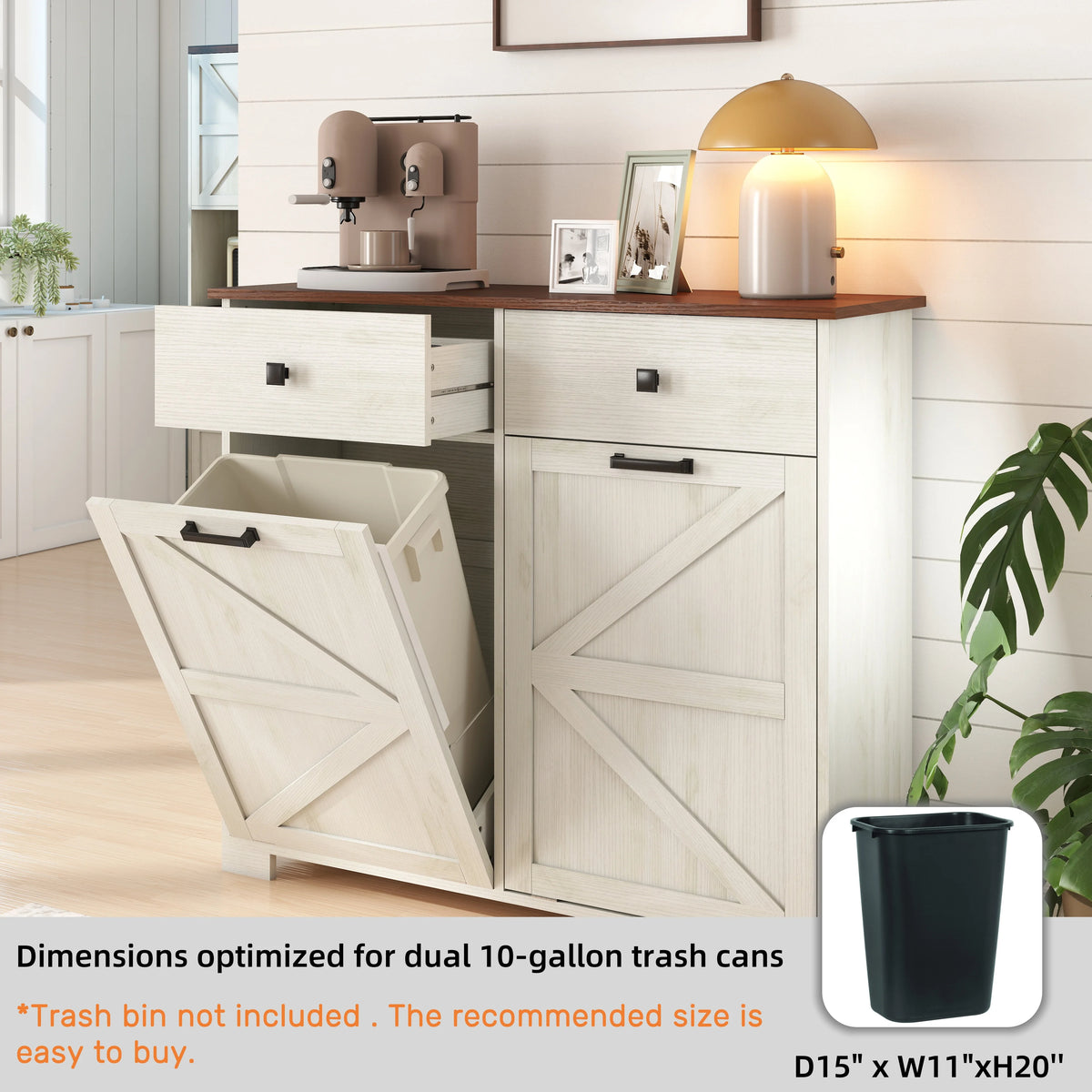 TrumanPick 61"H Large Buffet Sideboard Cabinet, TV Cabinet, Kitchen Pantry for Dining Room, Living Room, 61.3''L x 15''W x 29.8''H, White/Walnut