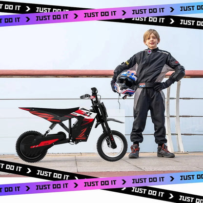 RCB Electric Dirt Bike,36V&300W&10Miles,3 Speed Modes Motocross for Kids Ages 3-12 Red