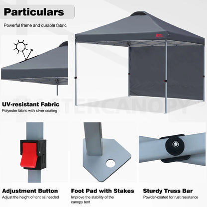 MASTERCANOPY 10' x 10' Easy Pop-up Canopy Tent Outdoor Shade Shelter with 1 Sidewall, White