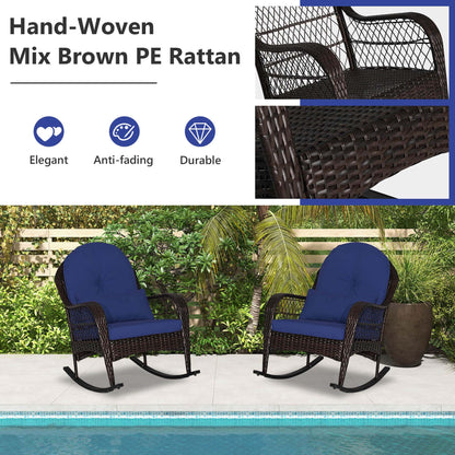 Costway Patio Wicker Rocking Chair W/Seat Back Cushions & Lumbar Pillow Porch Off White