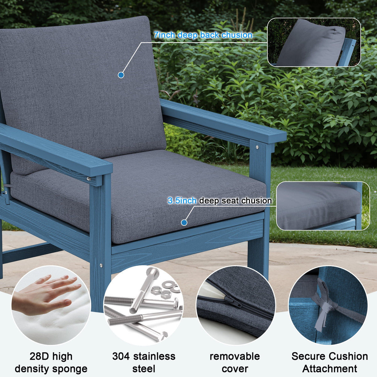 SERWALL Outdoor Patio Furniture Set, 7-Piece HDPE Outdoor Sofa Set Patio Conversation Set, Black Frame with Beige Cushions