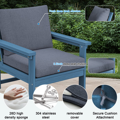 SERWALL Outdoor Patio Furniture Set, 7-Piece HDPE Outdoor Sofa Set Patio Conversation Set, Black Frame with Beige Cushions