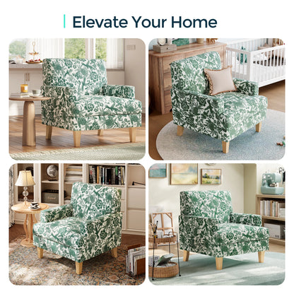 Linsy Home 30" Wide Traditional Tufted Upholstered Armchair Set of 2, Floral Accent Chair For Living Room, Bedroom, Reading, Green