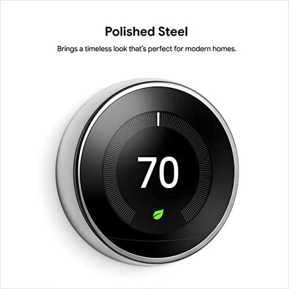 Google Nest Learning Thermostat - Programmable Smart Thermostat for Home - 3rd Generation Nest Thermostat - Works with Alexa - Polished Steel