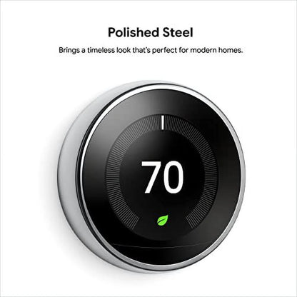 Google Nest Learning Thermostat - Programmable Smart Thermostat for Home - 3rd Generation Nest Thermostat - Works with Alexa - Polished Steel