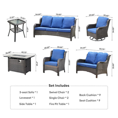 Vcatnet 8 Pieces Outdoor Patio Furniture Sectional Sofa All-weather Conversation Set with Swivel Rocking Chairs and Fire Pit Table for Garden,Poolside,Gray