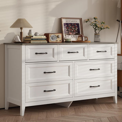 Lofka 47.2" Dresser for Bedroom with 6 Double Drawers, Farmhouse Wood Storage Cabinet with Smooth Metal Handle