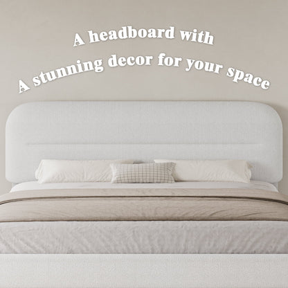 4 EVER WINNER Queen Bed Frame with Headboard, Boucle Upholstered Platform Bed Frame wiith Rounded Corner, Soft Cloud Bed Frame, No Box Spring Needed, White