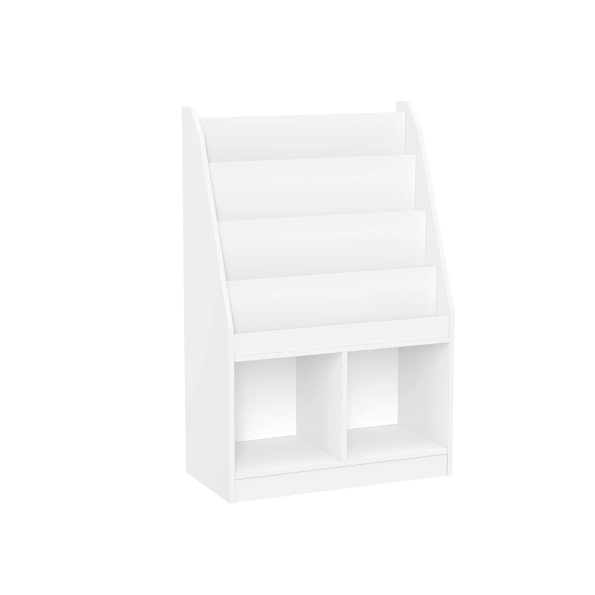 RiverRidge Kid Bookshelf Toy Storage Organizer with 4 Bookracks 2 Cubbies and 2 Gray Bins