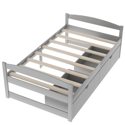 Euroco Twin Size Wooden Daybed with 2 Storage Drawers for Kids Bedroom, Gray