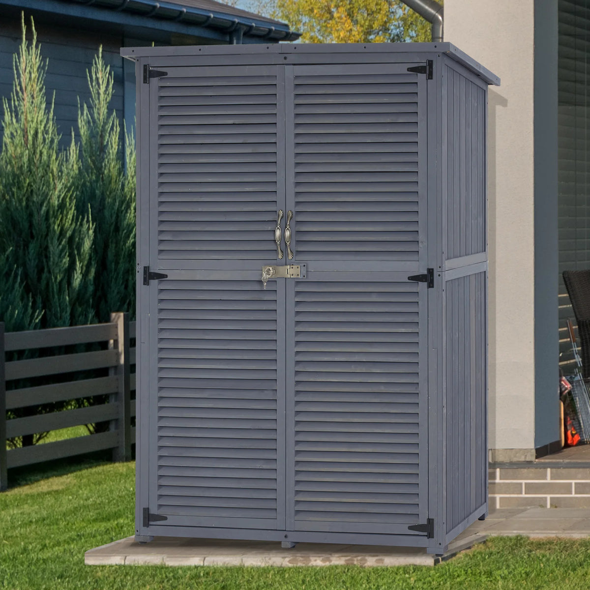 MCombo Outdoor Wood Storage Cabinet, Garden Tool Shed 1900