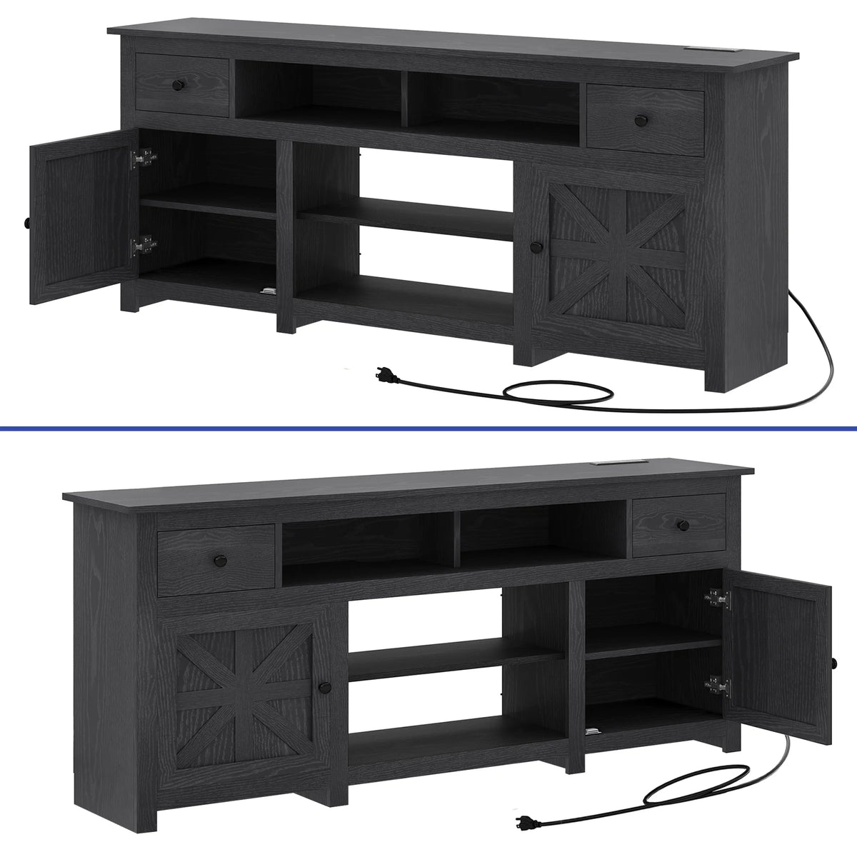 Uforic Farmhouse TV Stand for 75/80 Inch TV, Rustic Entertainment Center with Power Outlet, Storage Drawers, TV Console for Living Room, Oak