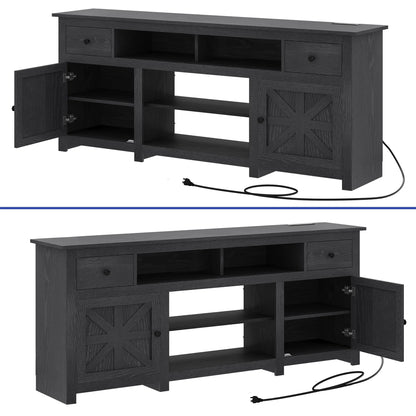 Uforic Farmhouse TV Stand for 75/80 Inch TV, Rustic Entertainment Center with Power Outlet, Storage Drawers, TV Console for Living Room, Oak
