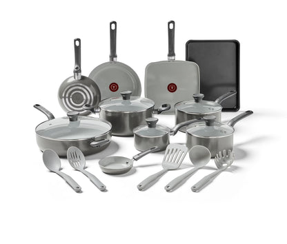 T-fal Easy Care Ceramic, 20 Piece Pots and Pans Cookware Set, Electric Blue