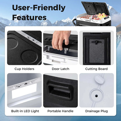 Costway Dual Zone 12V Car Refrigerator 53QT Portable Compressor Fridge Freezer (-4�H~68�H)  for RVs Black